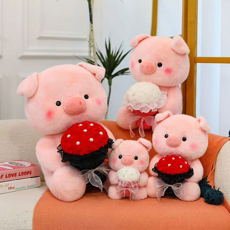 Roze varken met bloemen knuffel